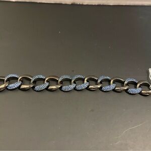 Andover Black Rhodium and Sapphire Swarovski Crystals,  Pave Curb Chain Bracelet